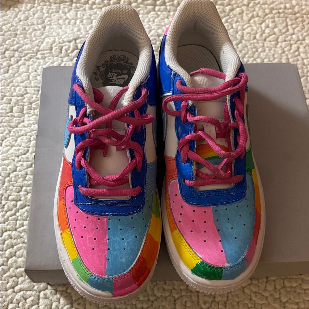 Brand new AF1 sneakers. Size 4Y. Multicolor- hand painted. Box‎ included